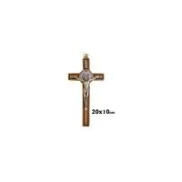 Cruz San Benito Madera Olivo 20 x 10cm Con Medalla Y Cristo Metal