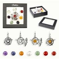 Pendulo Metal Pentagrama 7 Bolas Facetadas Colores Chackras (se abre)