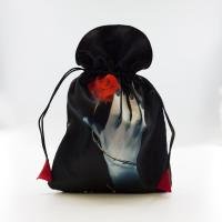 Bolsa Tarot Seda Negra 23 x 16 cm (Motivo Mano c/ Rosa)  (PS)